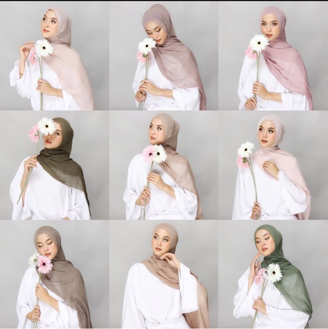 𝐁𝐘 𝐀𝐃𝐈𝐍𝐃𝐀 PASHMINA CRINKLE CRIMP COTTON SHAWL HIJAB PASMINA CRINKLE RAWIS  KUSUT Factory Outlet FAME ladyfame