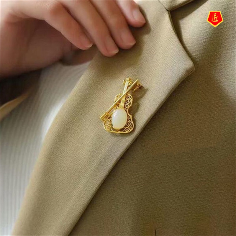 [Ready Stock]Hotian Jade Pendant Violin Necklace Exquisite and Elegant