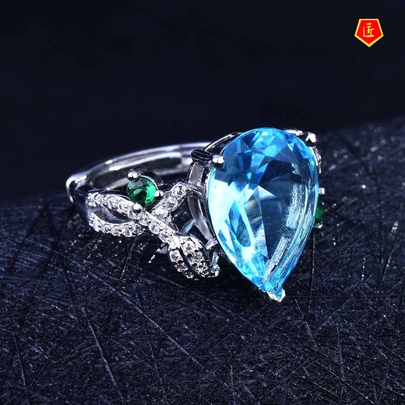 [Ready Stock]S925 Silver Natural Blue Topaz Ring for Women