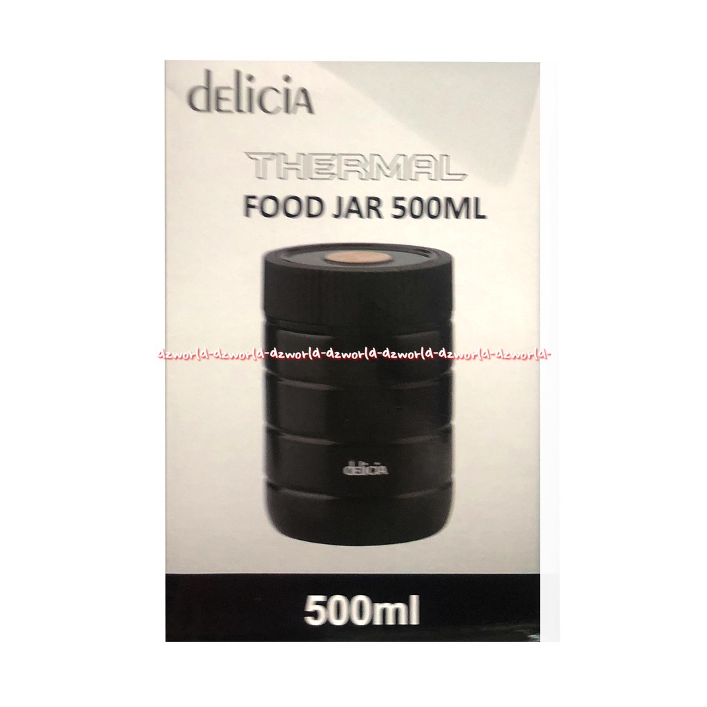 Delicia Vacuum Food Jar 500ml Wadah Makan Kedap Udara Thermal Food Jar 500 ml Tempat Makanan Tempat Bekel Model Tabung Warna Hitam Black