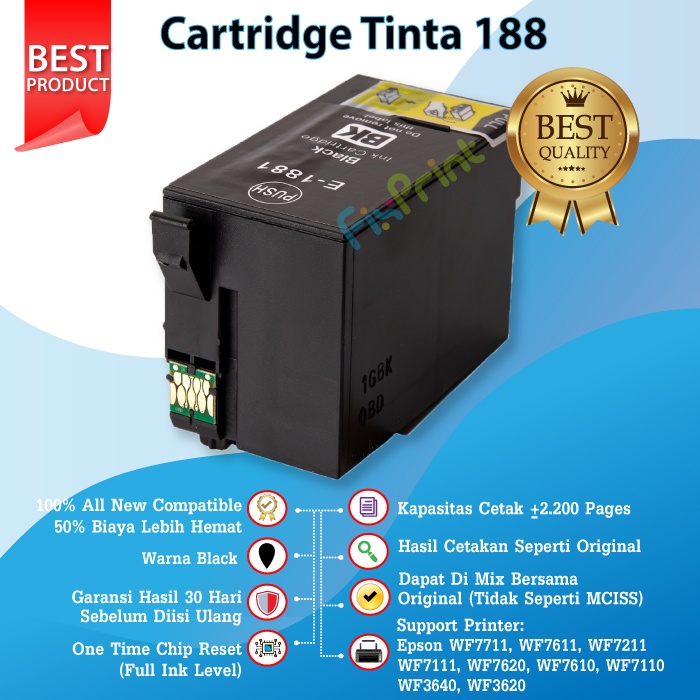 Cartridge Tinta Epson T188 Compatible WF7111 WF7620 WF3621 WF7621 188n