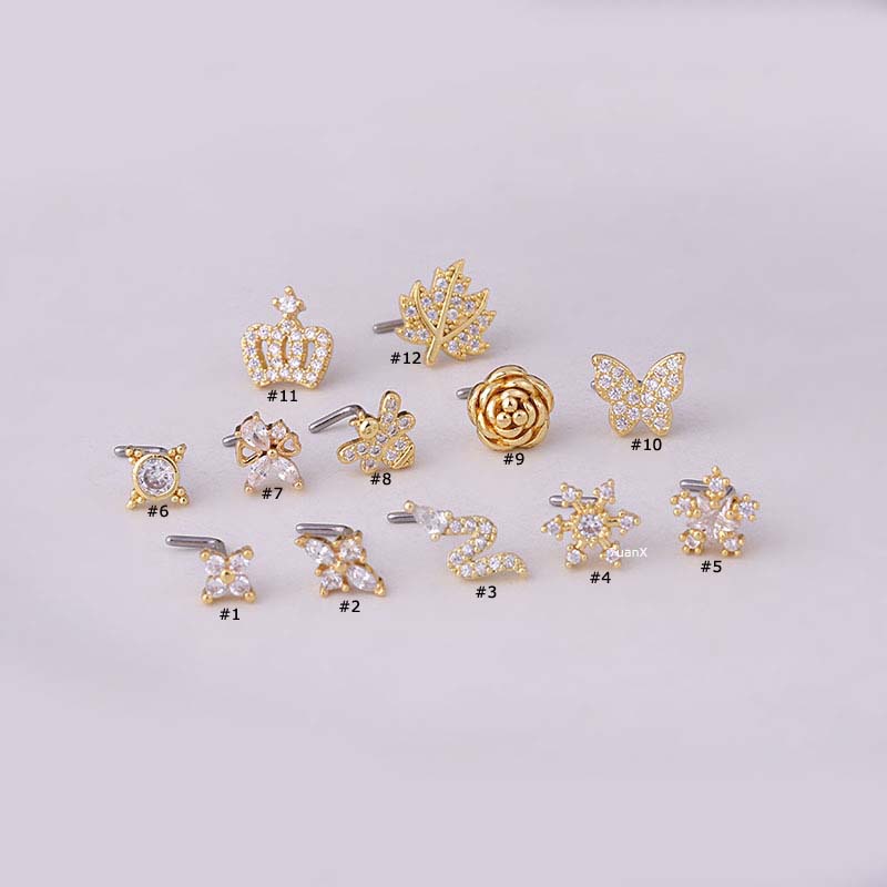 1pc Anting Tindik Hidung Bentuk L Bahan Stainless Steel Hias Zircon 20gauge Butterflylebahbunga Mawar