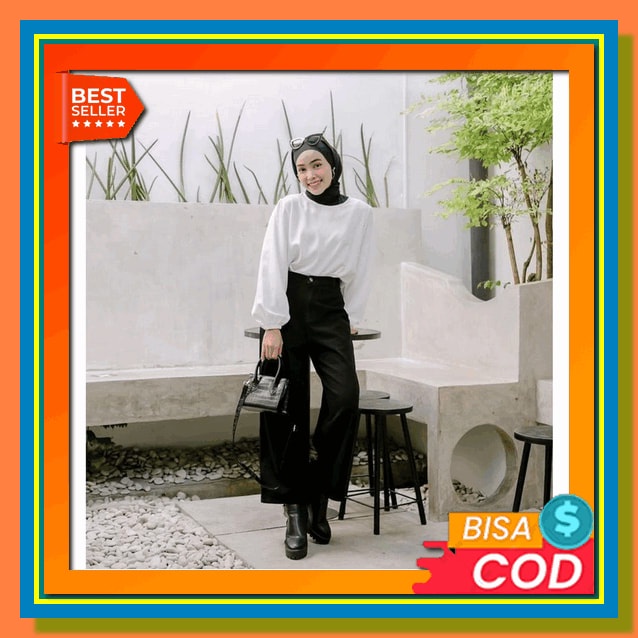 Celana Panjang Long Kulot High Waist Wanita Kekinian Celana Panjang Jeans Jins Kulot Cewek Hw Bahan 
