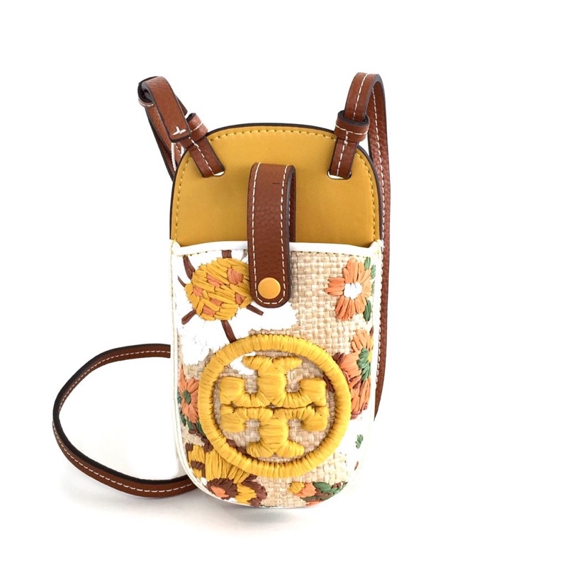 TB Perry Embroidered Straw Phone Crossbody