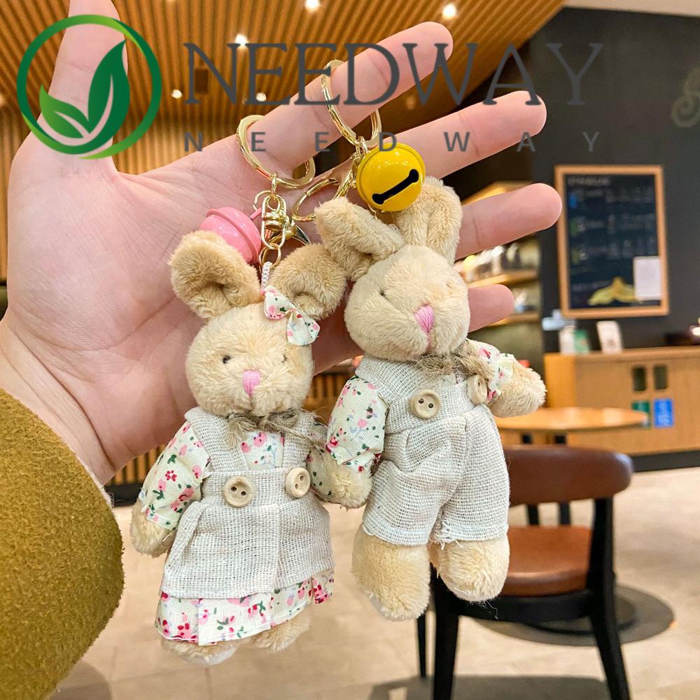 Needway  Fashion Jewelry Animal Key Ring New Bag Pendant Bear Keychains Plush Charm Door Car Keys Couple Lovers Bear Rabbit Floral Cloth Bell