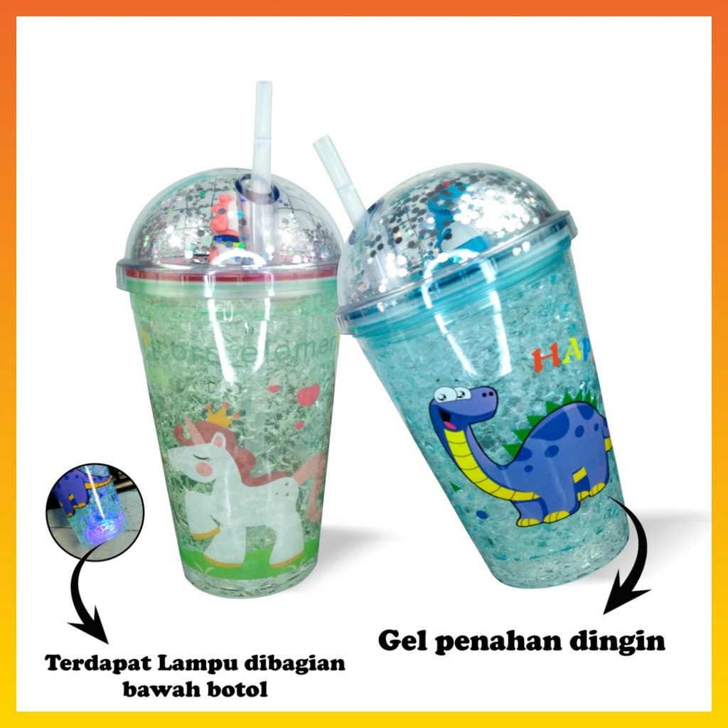 Botol Minum Anak Tumbler Glitter Botol Minum + Sedotan Botol Minum 450ML Tumbler Karakter WHFUNITURE