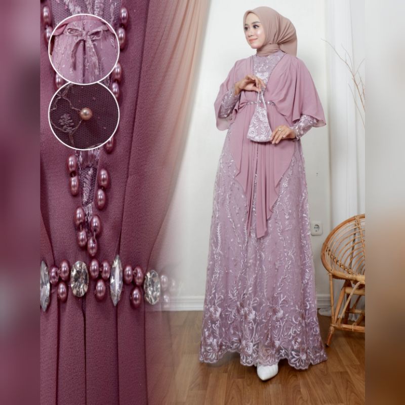 Permata Olshop / Gamis Khanza NK / Kebaya Modern / Gamis Brokat Kondangan / Kebaya Brukat Pesta Mewah