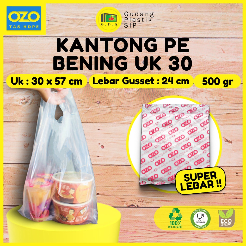 Kantong Plastik Kresek PE UK 30 Bening Transparan Tebal  (500gr)