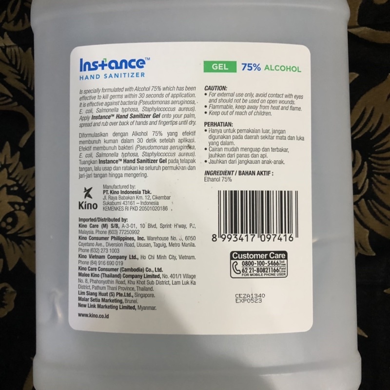 INSTANCE Hand Sanitizer Gel / Jel Refill 4 Liter bukan 5 L