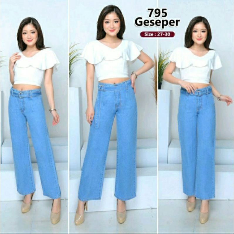 Celana jeans kulot wanita +Belt size 27-30