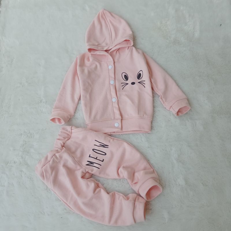 Setelan Anak Hoodie Meow Usia 1 2 3 Tahun Masa Kini