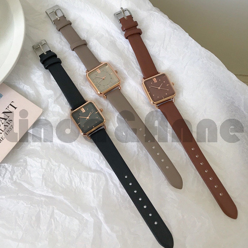 Jam Tangan Jhui Wanita Analog Dial Kotak Romawi Mutiara Dengan Strap Pu Import