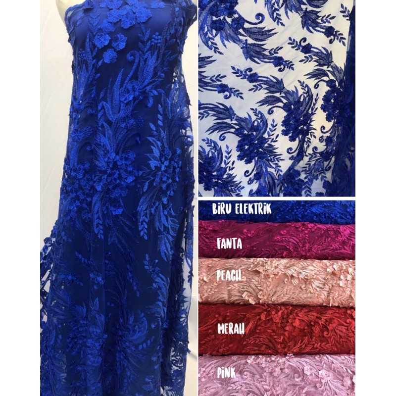 [MAGNOLYA] Brokat lace 3D embroidery flower | Harga ½ meter = 50 cm (Bahan Dress Bridesmaid, Kondang