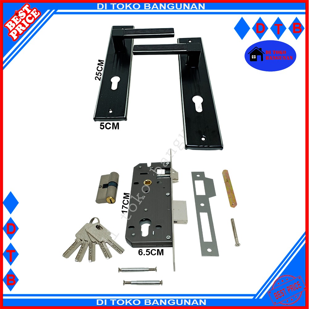 Kunci Pintu Gagang Handle Pintu Besar 1 Set Hitam Warlock SUS 304