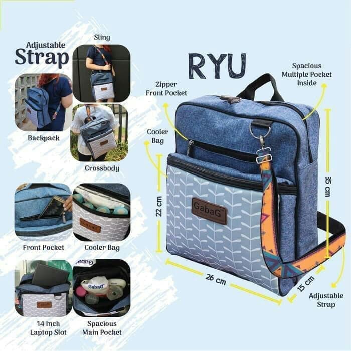 GABAG RYU Backpack Sling Cooler Thermal Bag Ransel Diaper Tas ASI Bayi - Free 2 Ice Gel Besar NEW !