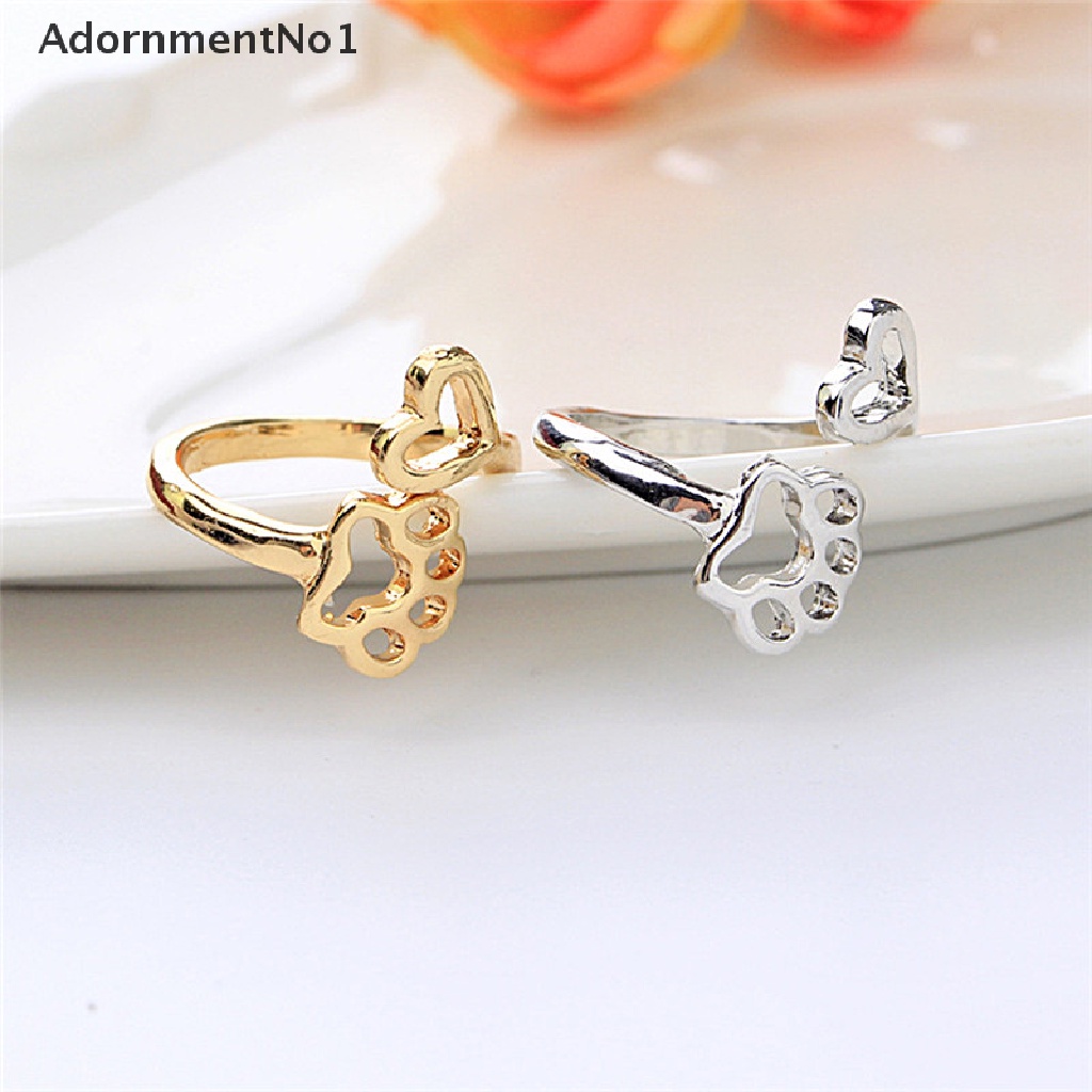 (AdornmentNo1) Cincin Terbuka Adjustable Motif Hati + Tapak Kaki Anjing Owners