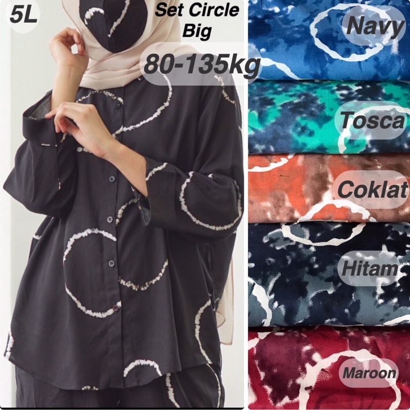 SET PIYAMA PEJAMAS RAYON 5L XXXXL TIEDYE SALUR FLOWER OOTD BIG SIZE JUMBO BESAR SETELAN