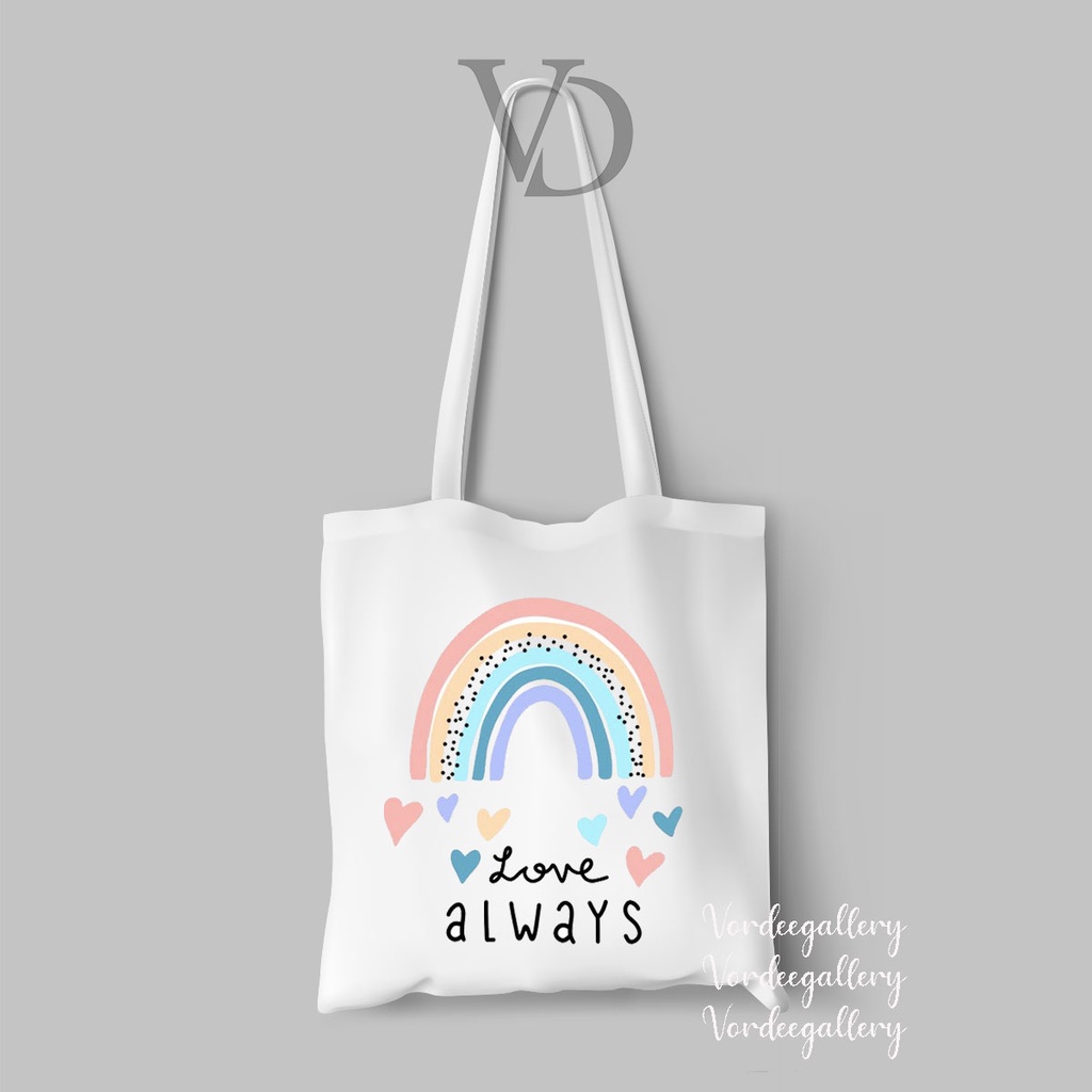 TOTE BAG KANVAS MOTIF RAINBOW QUOTES TERBARU / AESTHETIC TOTE BAG / TAS BELANJA MOTIF PELANGI