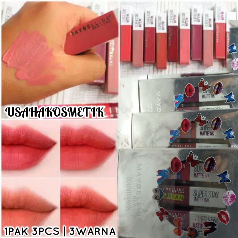 PROMO HOT LIP CREAM | LIP MATTE MAYBELLINE SUPER STAY H/1PAK ISI 3WARNA NO.QA8519