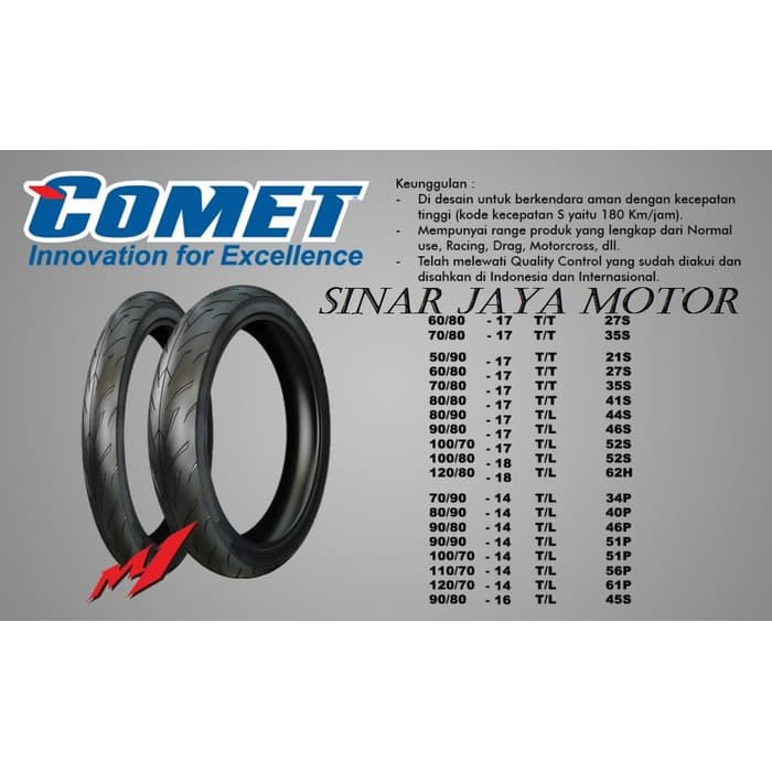 Ban Luar Comet M1 CH H-12 90/80 ring 17 Kualitas Mantap Tidak Licin dan Mura