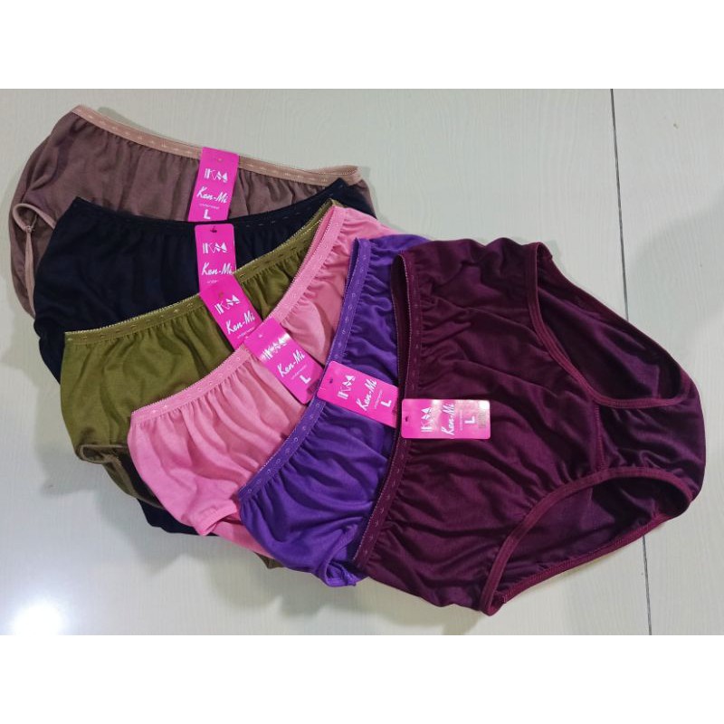 12 Pcs Celana Dalam Wanita KENMI LUSINAN Warna Tua Muda Undies Polos Bahan Katun Dingin