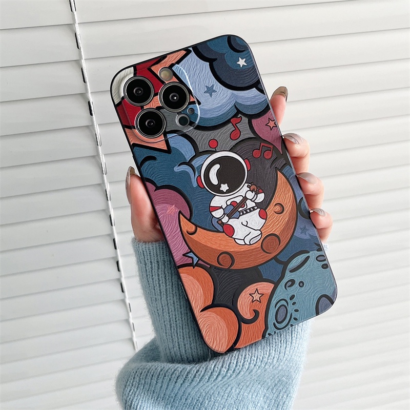 Soft case Dengan Tali Tangan Portabel Bentuk Kotak Desain Astronot Untuk iphone 11 12 13 pro max Xs max XR 7 8 plus se2020