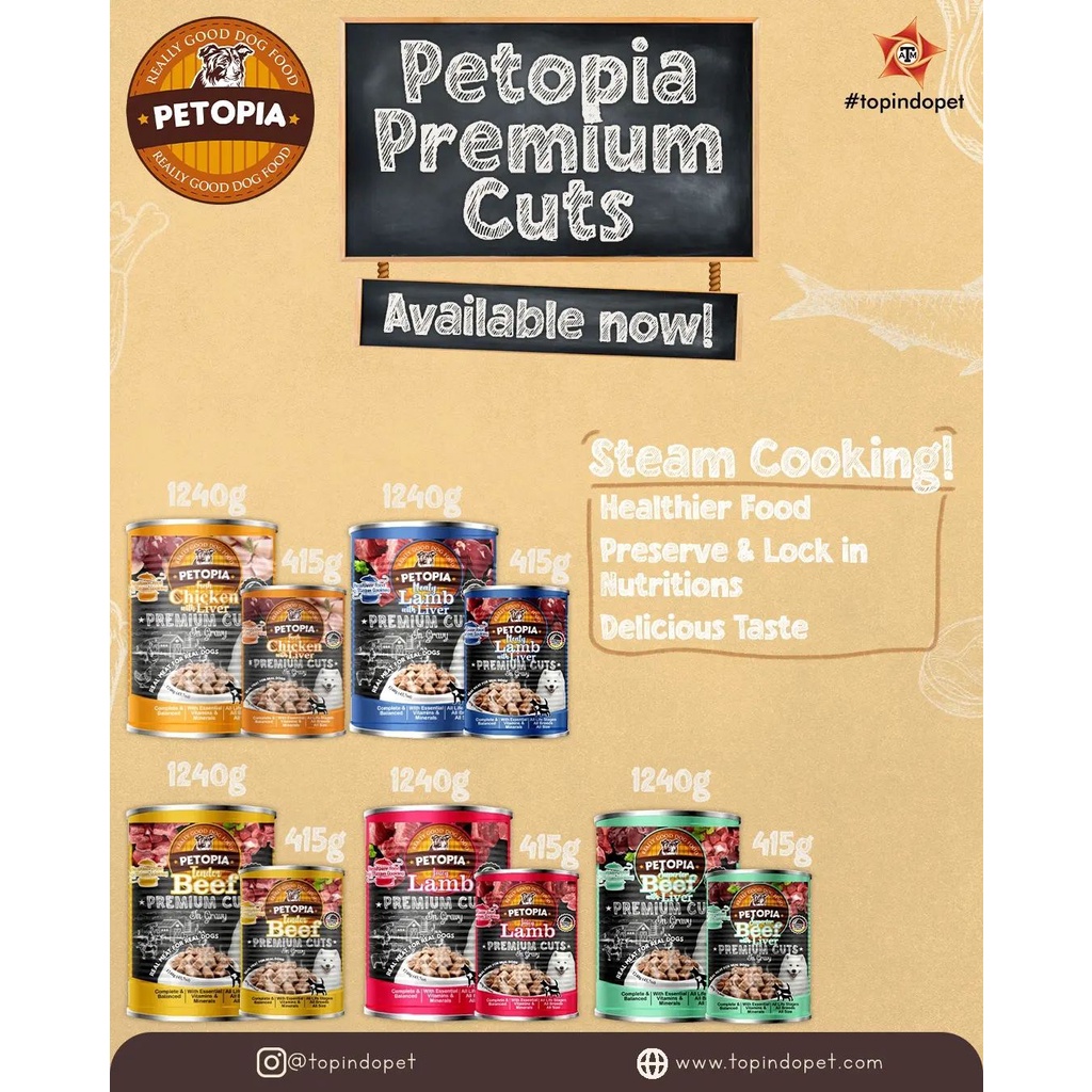 PETOPIA Makanan Basah Anjing Dog Food Petopia Kaleng 1240 Gram Premium Cuts