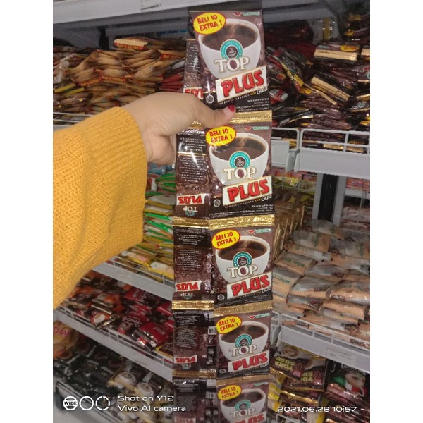 TOP Coffe Kopi Instan Robusta Arabica / Kopi+Gula 1 Renteng Kemasan Sachet 10 pcs @18gram