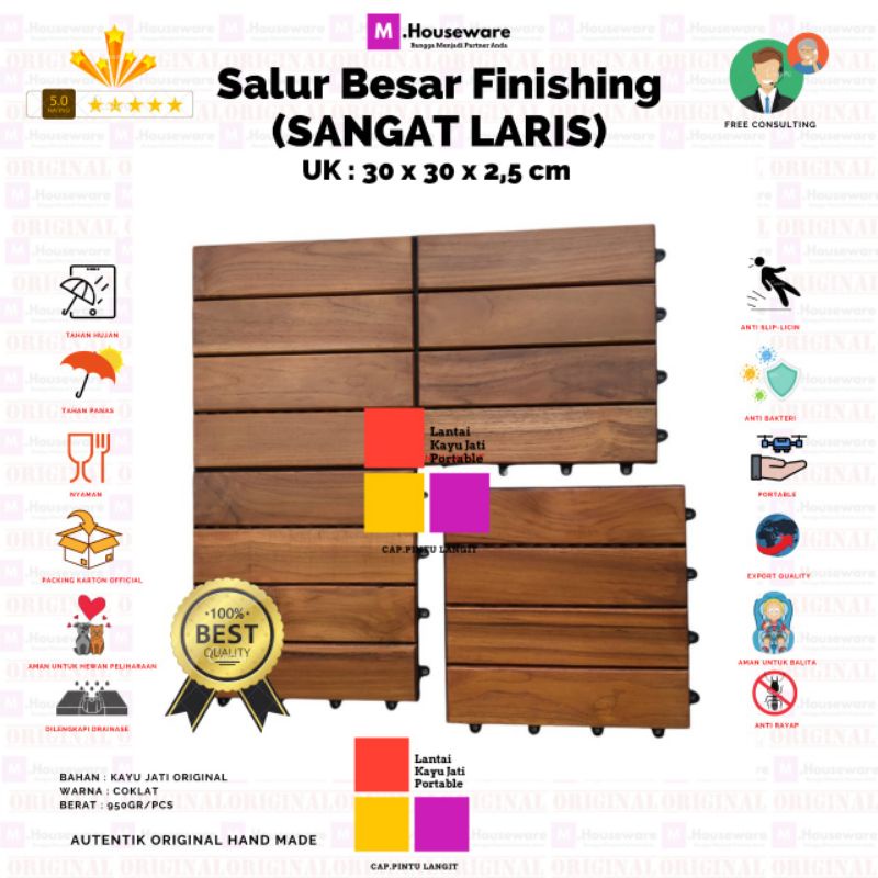 Lantai kayu jati Bongkar pasang Motif Salur Besar - Decking Tile Portable 4ply uk 30x30cm