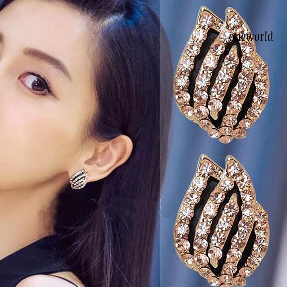 OW@ Women Party Rhinestone Jewelry Tulip Flower Ear Studs Earrings Piercing Gift