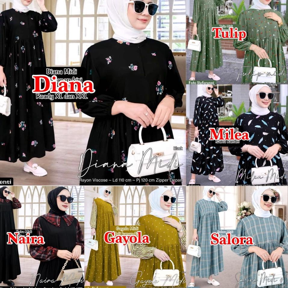 [JWG.25Au22ᴾ] DRESS RAYON MOTIF - ADELA DELISA ANIRA LEVIRA DIANA 3 KALANA MIDI DRESS BUSUI KATUN - 