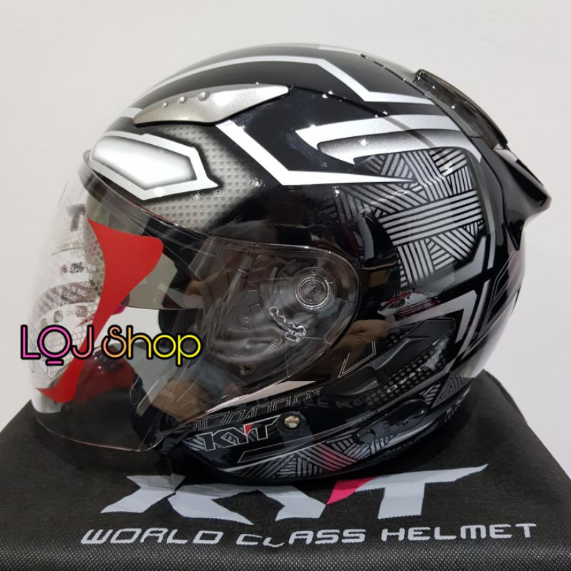 HELM KYT GALAXY SLIDE DOUBLE VISOR BLACK PANTHER SILVER LIMITED EDITION HALF FACE