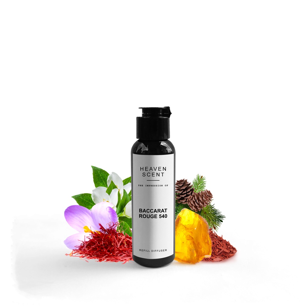 HEAVEN SCENT Refill Luxury Reed Diffuser 100 ml - Pengharum Ruangan Aromaterapi Inspired by Fragrance-BR 540 Rouge