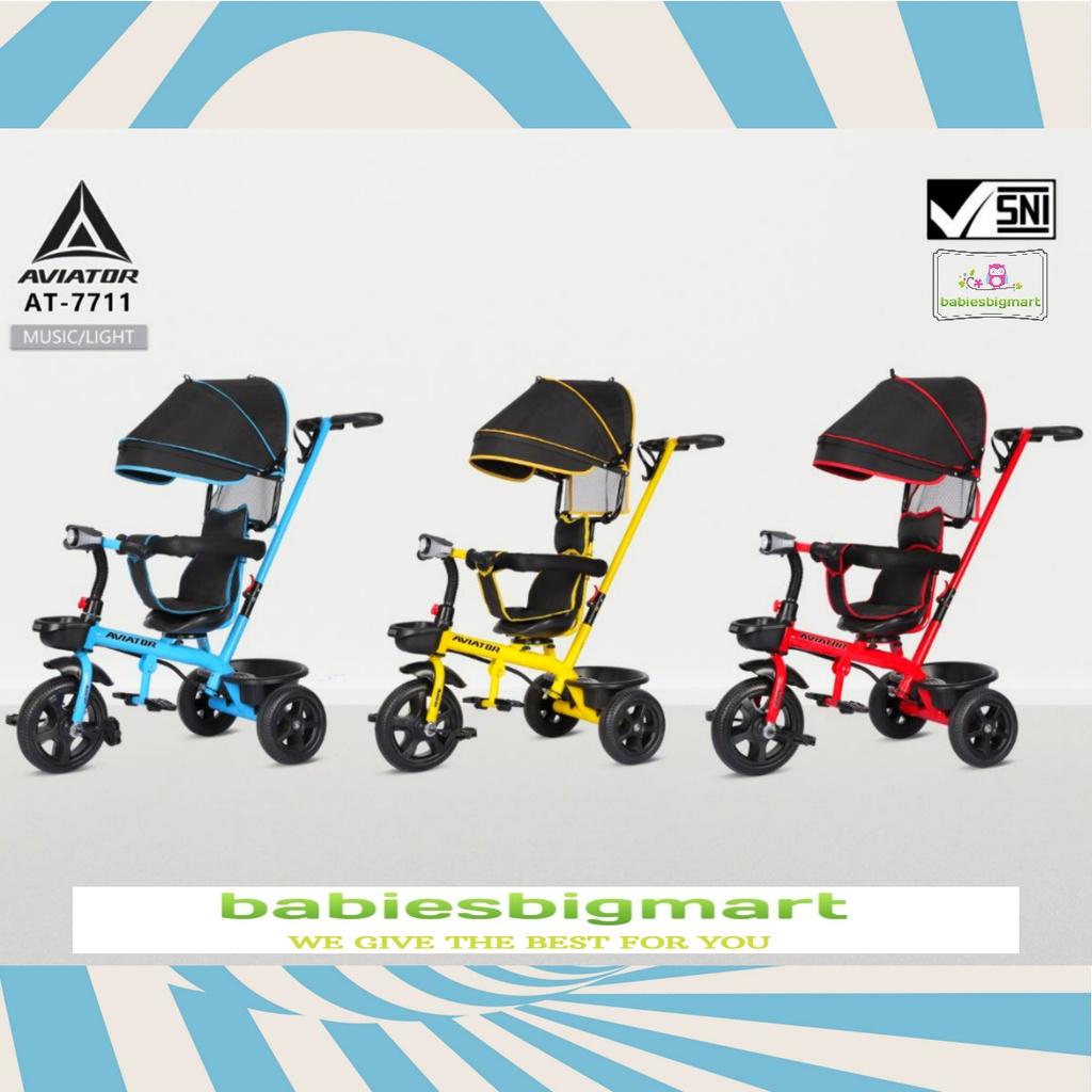 Sepeda Anak Roda 3 Tiga AVIATOR Tricycle AT 7711 Lampu Musik Kursi putar