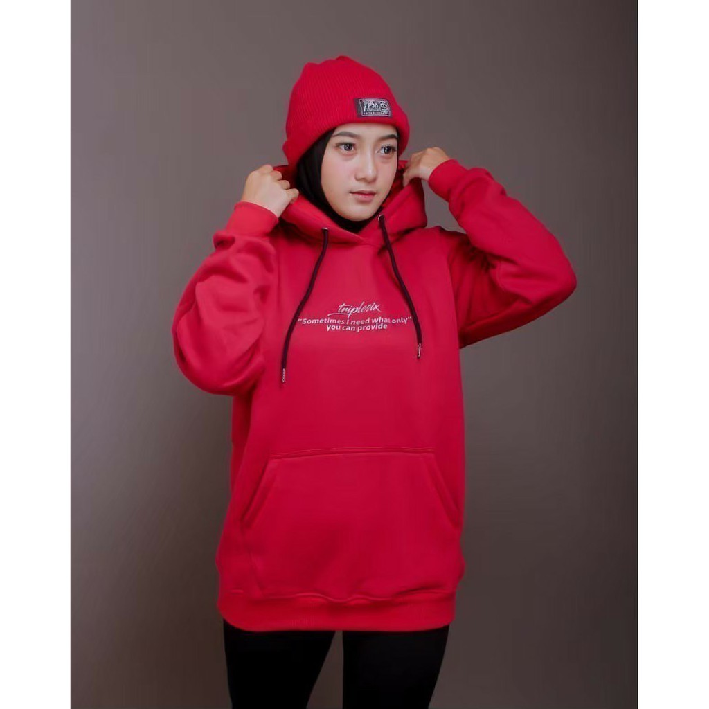 Sweater Hoodie Pria Wanita Triplesix - Sablon Warna Merah