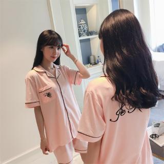 Setelan Piyama Korea Wanita Katun Lengan Pendek Dan Celana Setelan Piyama Korea Wanita Katun Lengan Pendek Dan Celana
