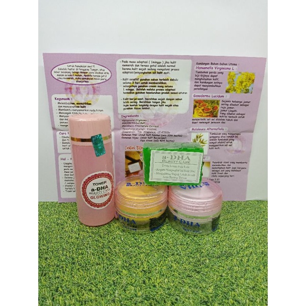 PAKET a-DHA PINK 4in1 ORIGINAL // CREAM A-DHA SIANG + MALAM + TONER DHA + SABUN DHA