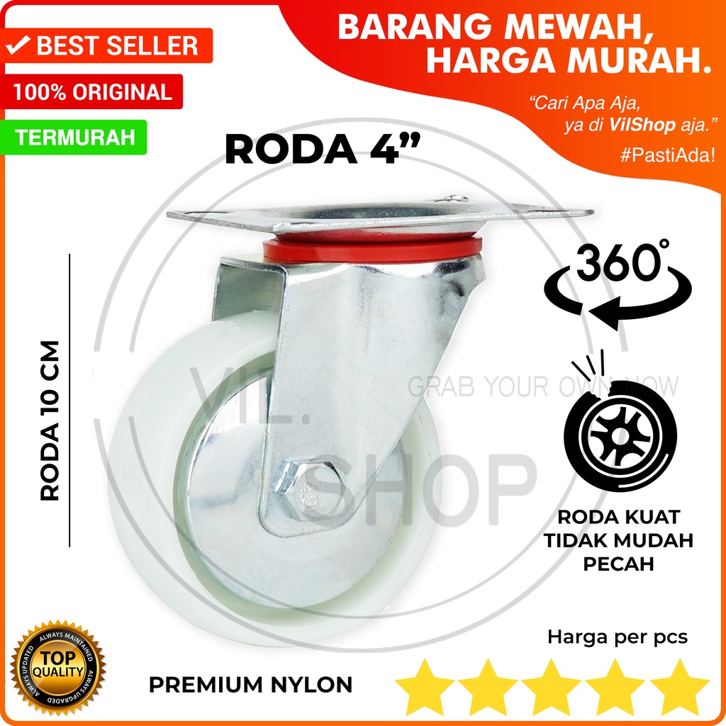 RODA ETALASE CASTER WHEEL 4 INCH 10 CM PREMIUM NYLON RODA STEALING STELING ETALASE KACA UNTUK DAGANG