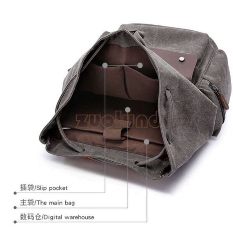 Tas Ransel Kanvas Zou Lun Duo 6048-1 - Tas Legums Import - Tas Sekolah Kuliah Kerja - Tas Punggung