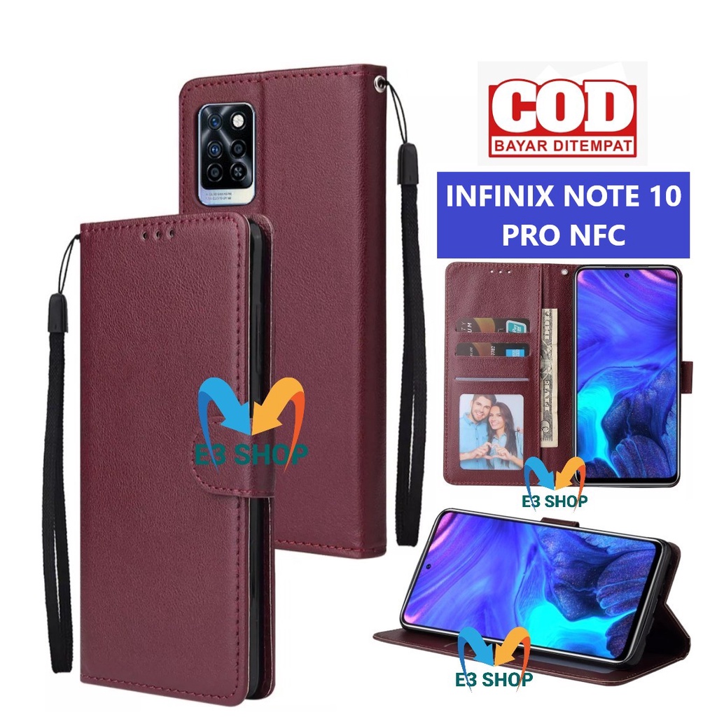 CASE HP INFINIX NOTE 10 PRO NFC LEATHER  FLIP COVER WALLET STANDING DOMPET CASING