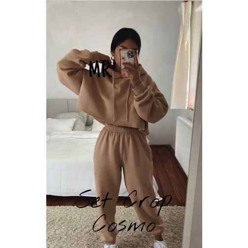 Setelan crop wanita jumbo Mr Set Crop Cosmo Ld120 Fit to XL Matt Babyterry Set Crop Hoodie Import Ke