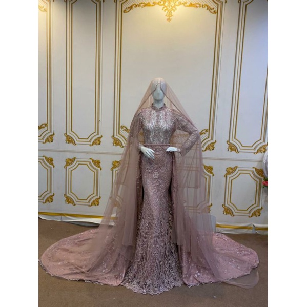 GAUN PENGANTIN SLIM FULL PAYET MUTIARA MEWAH