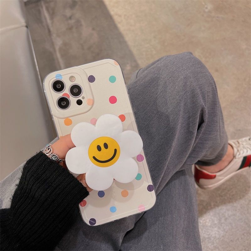 Polka dot flower pattern with mobile phone holder iPhone case 11 12 Pro Max ProMax 7 8 Plus X Xs XsMax soft case