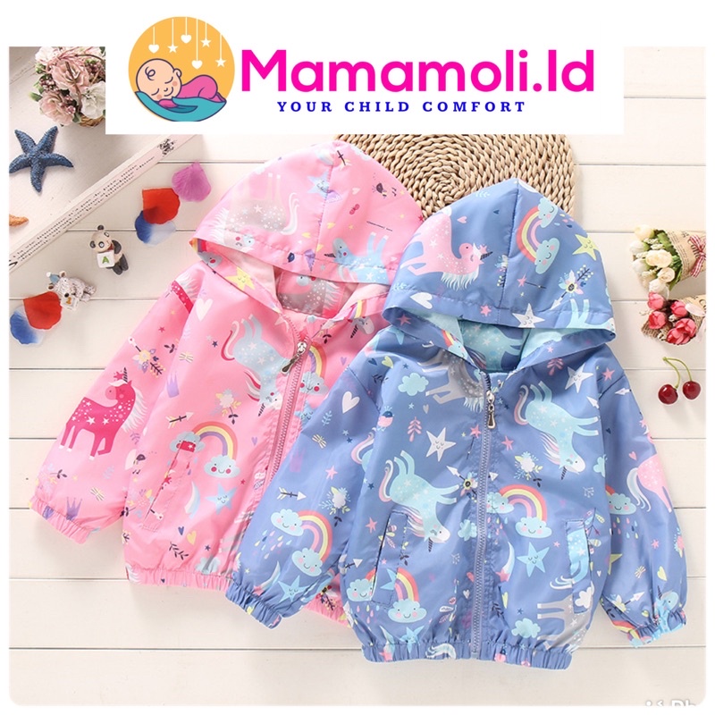 Jaket Anak Perempuan / Jaket Anak parasut Anti Angin Air / Jaket Hoodie Anak Perempuan/ Jaket Anak Cewek Parasut Motif Unicorn Kartun Lucu Import 1 2 3 4 5 6 7 8 9 10 Tahun Little Pony