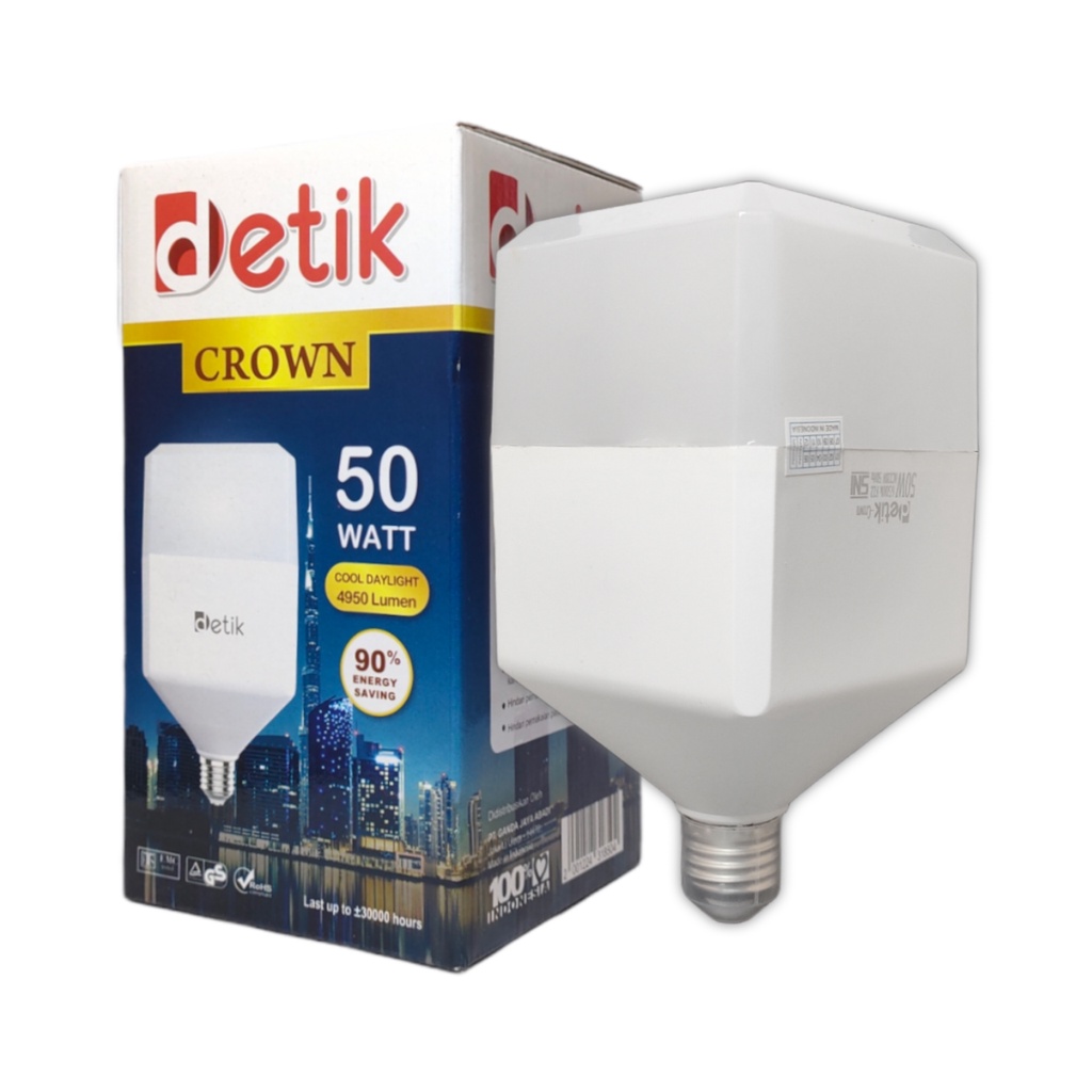 Detik Crown Lampu LED Bulb Kotak 50 Watt - Cahaya Putih