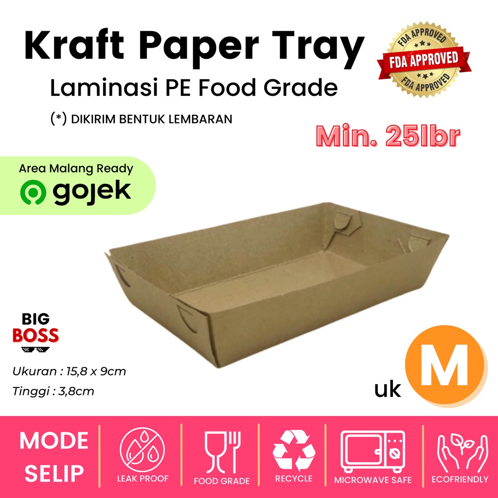 Paper Tray Kraft Coklelat Dine In Piring Nampan Kertas Alas Tempat Makan Kentang Sosis Cafe