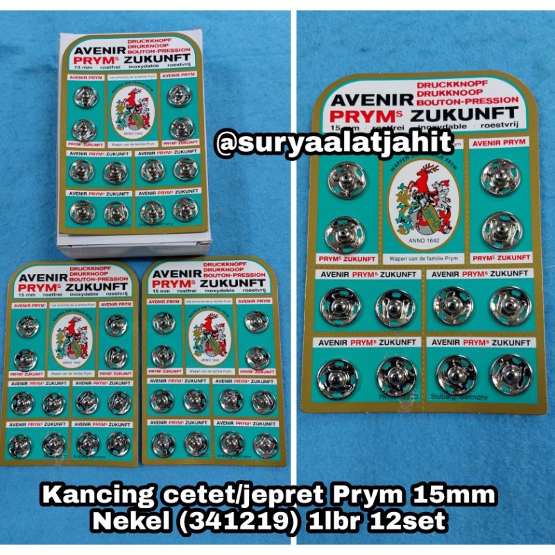 Kancing jepret 15mm (341219) Prym nekel @1lembar =rp22.000/12set