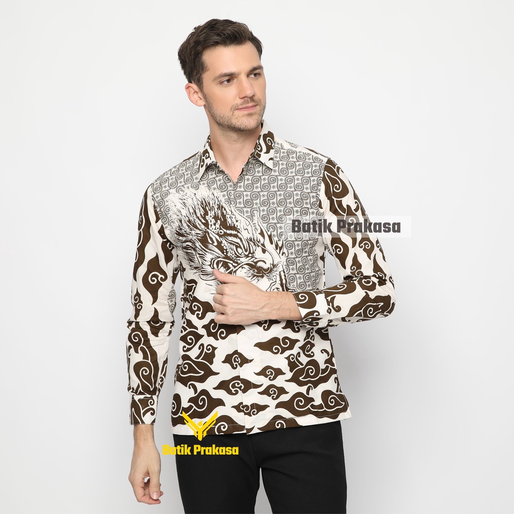 Kemeja Batik Prakasa Motif Nagaraja Coklat Slimfit Lengan Panjang Batik Solo