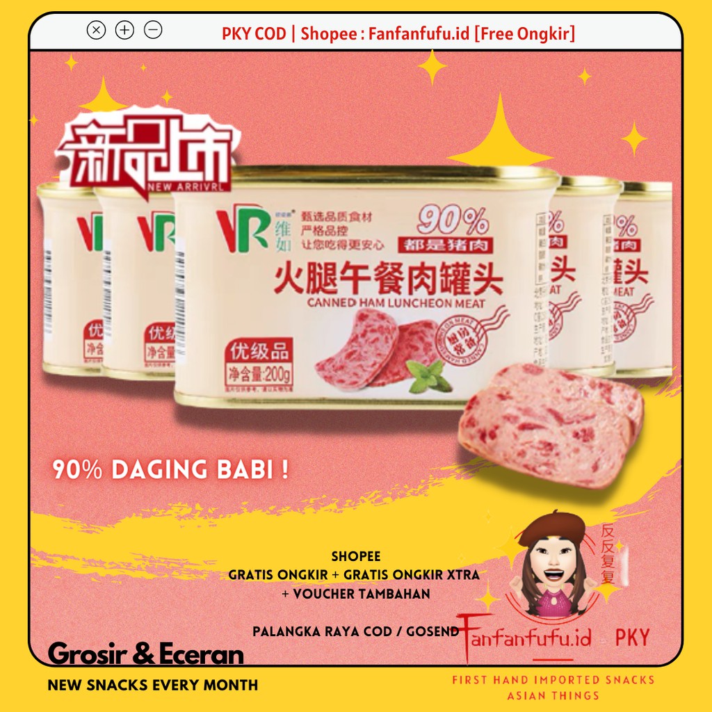 

【BEST SELLER】午餐肉 Canned Ham Luncheon Meat Pork 90% 200gr Spam Babi Import Ma Ling