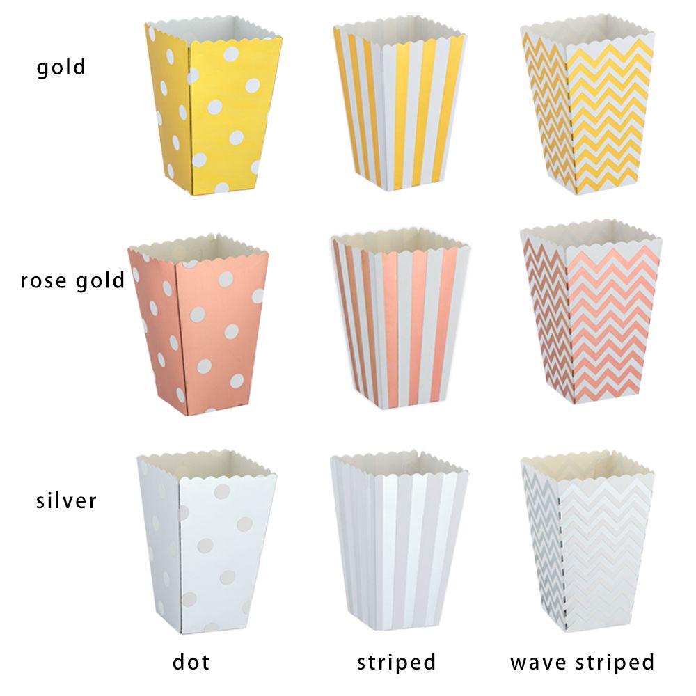 Solighter 6PCS Kotak Popcorn Elegan Kreatif Peralatan Makan Sekali Pakai Rose Gold Silver